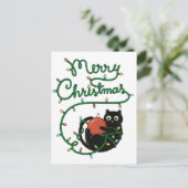 Frohe Weihnachts Schwarze Katze mit Ornament und L Postkarte (Stehend Vorderseite)