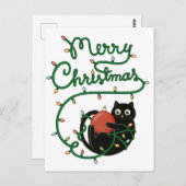 Frohe Weihnachts Schwarze Katze mit Ornament und L Postkarte (Vorne/Hinten)
