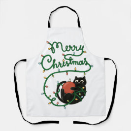 Frohe Weihnachts Schwarze Katze mit Ornament und L Schürze