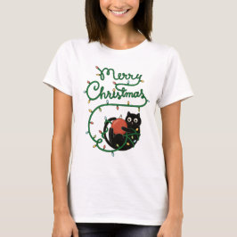 Frohe Weihnachts Schwarze Katze mit Ornament und L T-Shirt