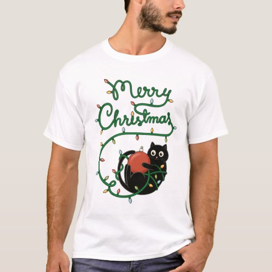 Frohe Weihnachts Schwarze Katze mit Ornament und L T-Shirt (Vorderseite)