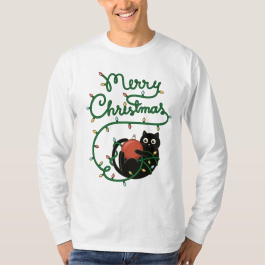 Frohe Weihnachts Schwarze Katze mit Ornament und L T-Shirt (Vorderseite)
