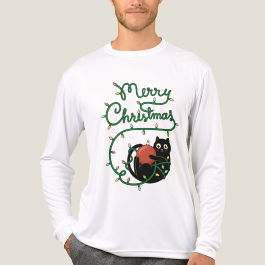 Frohe Weihnachts Schwarze Katze mit Ornament und L Tri-Blend Shirt (Vorderseite)