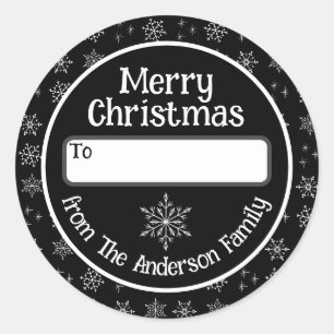 Frohe Weihnachts Schwarze Sticker mit Schneeflocke