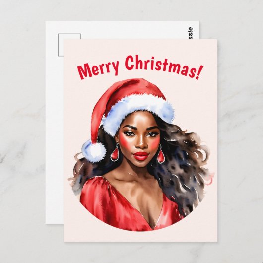 Frohe Weihnachts-Schwarze-Weihnachtsmannmütze Postkarte (Vorne/Hinten)