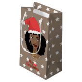 Frohe Weihnachts Schwarze Weihnachtsmannmütze, Sta Kleine Geschenktüte (Rückseite Schrägansicht)