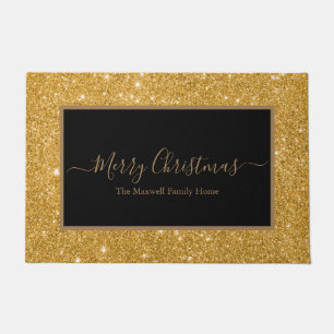 Frohe Weihnachts-schwarzen Glitzer Familienname Fußmatte