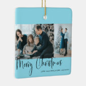 Frohe Weihnachts-Script 2 Foto Collage Blue Keramikornament (Rechts)
