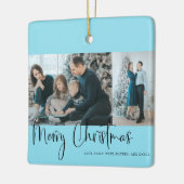 Frohe Weihnachts-Script 2 Foto Collage Blue Keramikornament (Links)