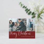 Frohe Weihnachts-Script 2 Foto Collage Holiday Red Postkarte (Stehend Vorderseite)