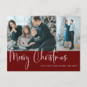 Frohe Weihnachts-Script 2 Foto Collage Holiday Red Postkarte (Vorderseite)