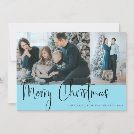 Frohe Weihnachts Script 2 Foto Holiday Blue (Vorderseite)