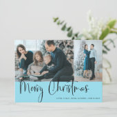 Frohe Weihnachts Script 2 Foto Holiday Blue (Stehend Vorderseite)