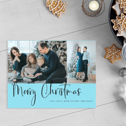 Frohe Weihnachts Script 2 Foto Holiday Blue Postkarte