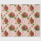 Frohe Weihnachts-Script Bauble Gold Pink Roses Geschenkpapier (Flach)