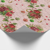 Frohe Weihnachts-Script Bauble Gold Pink Roses Geschenkpapier (Ecke)