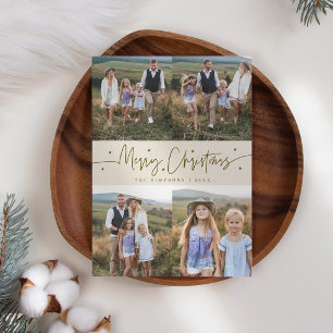 Frohe Weihnachts-Script Beige Multi-Foto Feiertagskarte