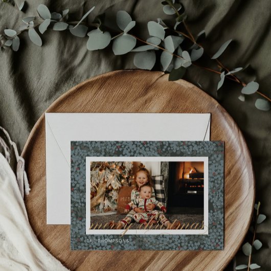 Frohe Weihnachts-Script & Berries-Fotokarte Feiertagskarte