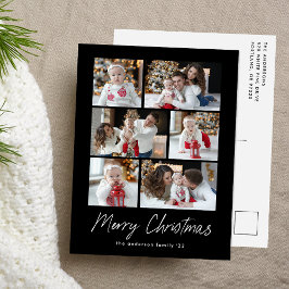Frohe Weihnachts Script Black 6 Foto Collage Feiertagspostkarte