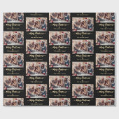 Frohe Weihnachts Script Black Gold Foto Collage Geschenkpapier (Flach)