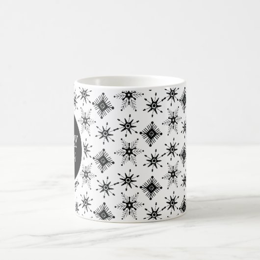 Frohe Weihnachts-Script Black Snowflakes Kaffeetasse (Mittel)