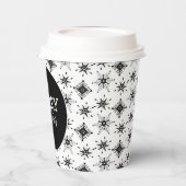 Frohe Weihnachts-Script Black Snowflakes Pappbecher (Links)