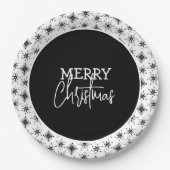 Frohe Weihnachts-Script Black Snowflakes Pappteller (Vorderseite)