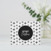 Frohe Weihnachts Script Black Snowflakes Pattern Postkarte (Stehend Vorderseite)