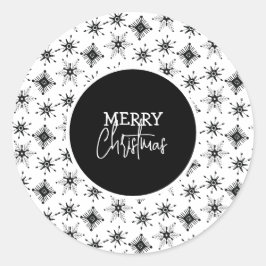 Frohe Weihnachts-Script Black Snowflakes Runder Aufkleber