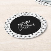 Frohe Weihnachts-Script Black Snowflakes Runder Pappuntersetzer (Angewinkelt)