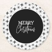 Frohe Weihnachts-Script Black Snowflakes Runder Pappuntersetzer (Vorderseite)