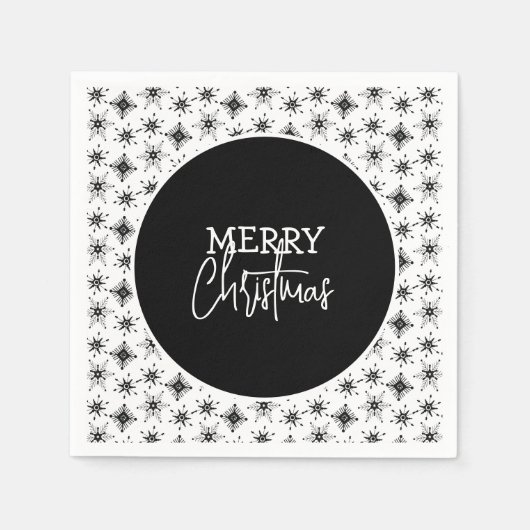 Frohe Weihnachts-Script Black Snowflakes Serviette (Vorderseite)