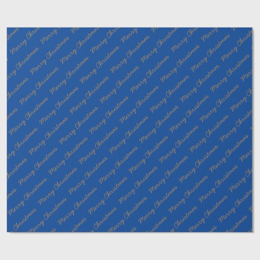 Frohe Weihnachts-Script Blau und Gold Geschenkpapier (Flach)