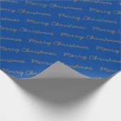 Frohe Weihnachts-Script Blau und Gold Geschenkpapier (Ecke)