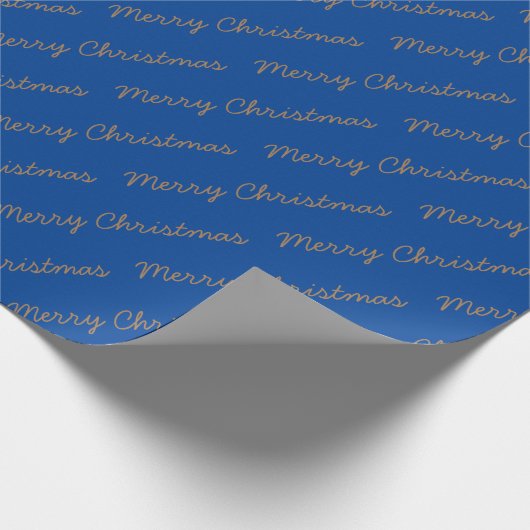 Frohe Weihnachts-Script Blau und Gold Geschenkpapier (Ecke)