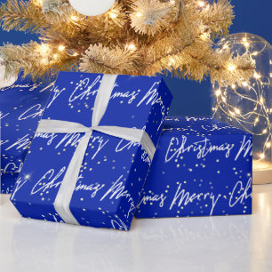 Frohe Weihnachts Script Blue Navy Gold Confetti  Geschenkpapier