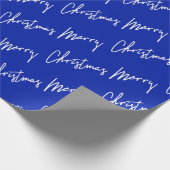 Frohe Weihnachts Script Blue Navy White Winter Geschenkpapier (Ecke)