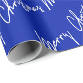 Frohe Weihnachts Script Blue Navy White Winter Geschenkpapier (Rolleneckpunkt)