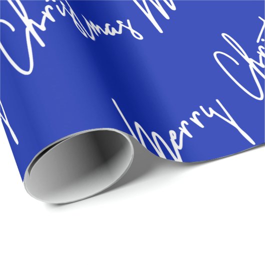 Frohe Weihnachts Script Blue Navy White Winter Geschenkpapier (Rolleneckpunkt)