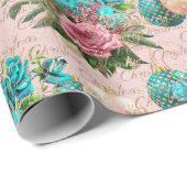 Frohe Weihnachts Script Blue Ocean Gold Roses Rose Geschenkpapier (Rolleneckpunkt)