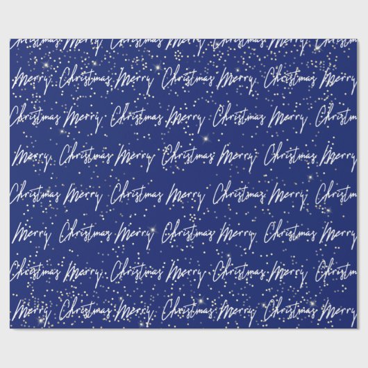 Frohe Weihnachts-Script Blue White Gold Confetti Geschenkpapier (Flach)