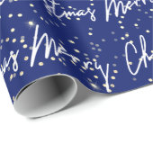 Frohe Weihnachts-Script Blue White Gold Confetti Geschenkpapier (Rolleneckpunkt)
