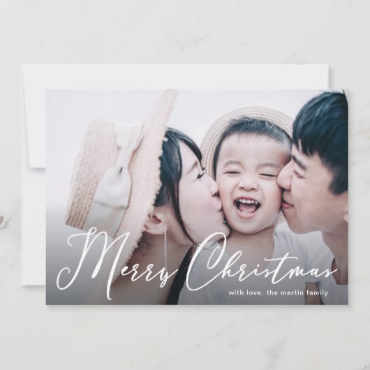 Frohe Weihnachts-Script Blumendruck Fotokarte (Vorderseite)