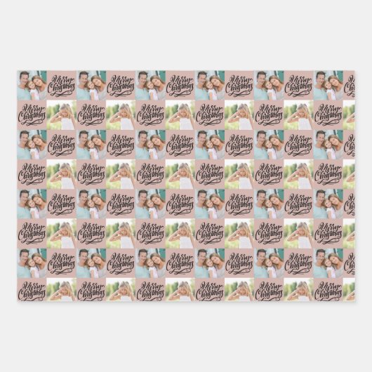 Frohe Weihnachts-Script-Checkerboard 6 Foto Geschenkpapier Set (Vorderseite 3)