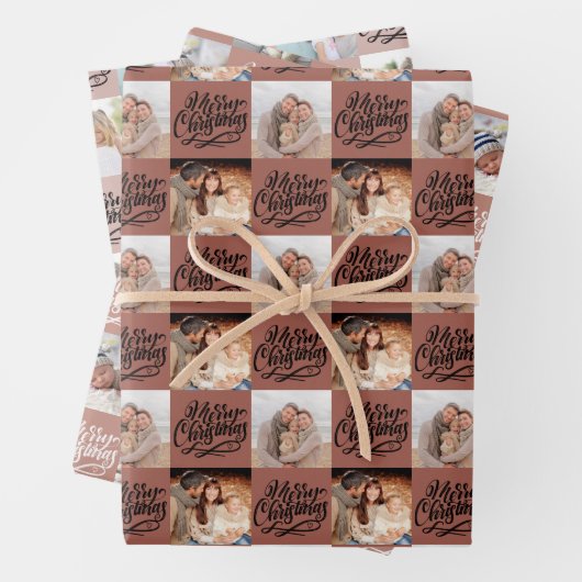 Frohe Weihnachts-Script-Checkerboard 6 Foto Geschenkpapier Set (Beispiel)