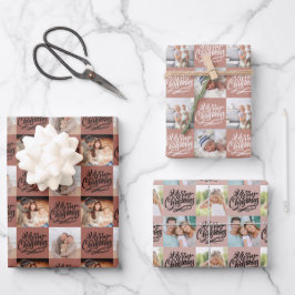 Frohe Weihnachts-Script-Checkerboard 6 Foto Geschenkpapier Set