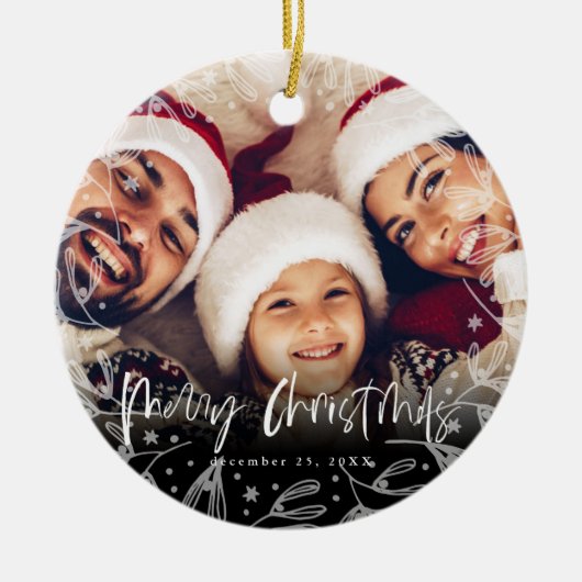 Frohe Weihnachts Script Copy Foto Keramik Ornament (Vorne)