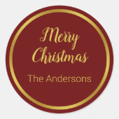 Frohe Weihnachts-Script dunkelrot und Gold Ihr Nam Runder Aufkleber (Vorderseite)