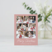 Frohe Weihnachts-Script Dusty Rose 6 Foto Collage Feiertagspostkarte (Stehend Vorderseite)