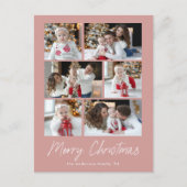 Frohe Weihnachts-Script Dusty Rose 6 Foto Collage Feiertagspostkarte (Vorderseite)